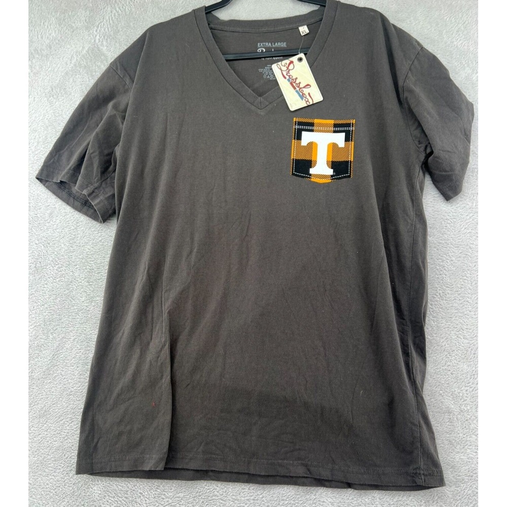 Pressbox Tennessee Volunteers Shirt Womens XL V-Neck Pocket Gray Plaid UT Vols